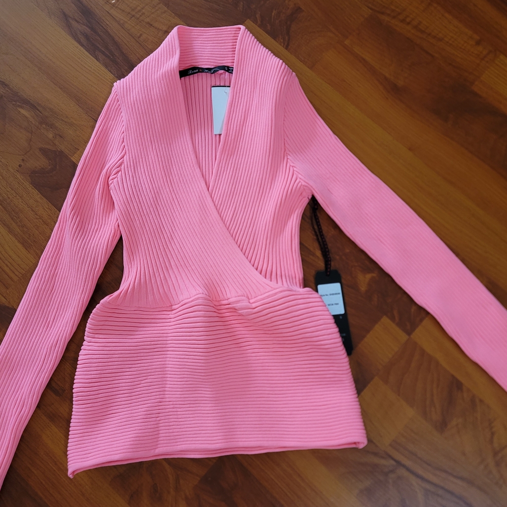 Pink Ribbed Long Sleeve Top Small NEW